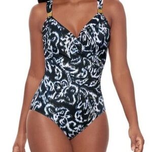 NWOT MIRACLESUIT WOMENS SIZE 10 Black and White Patterned Swimsuit